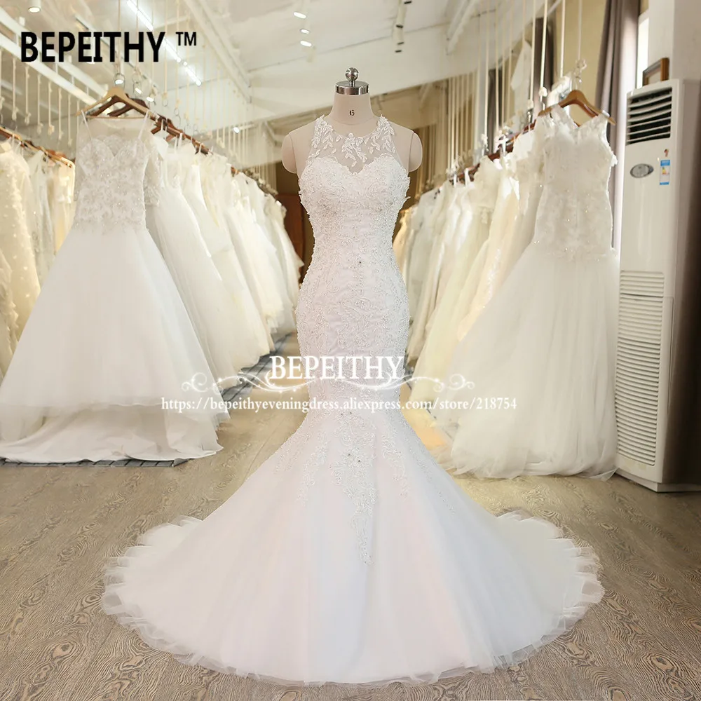 

Sexy Halter Mermaid Wedding Dress Criss Cross Back Beadings Vestido De Novia New Bridal Dresses Robe De Mariage 2019 BEPEITHY