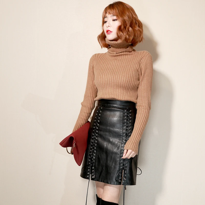 Imperio de la moda de Primavera y Otoño de Las Mujeres Falda de Cintura Alta Faldas de Las Mujeres de LA PU Delgado Falda De Cuero Punky