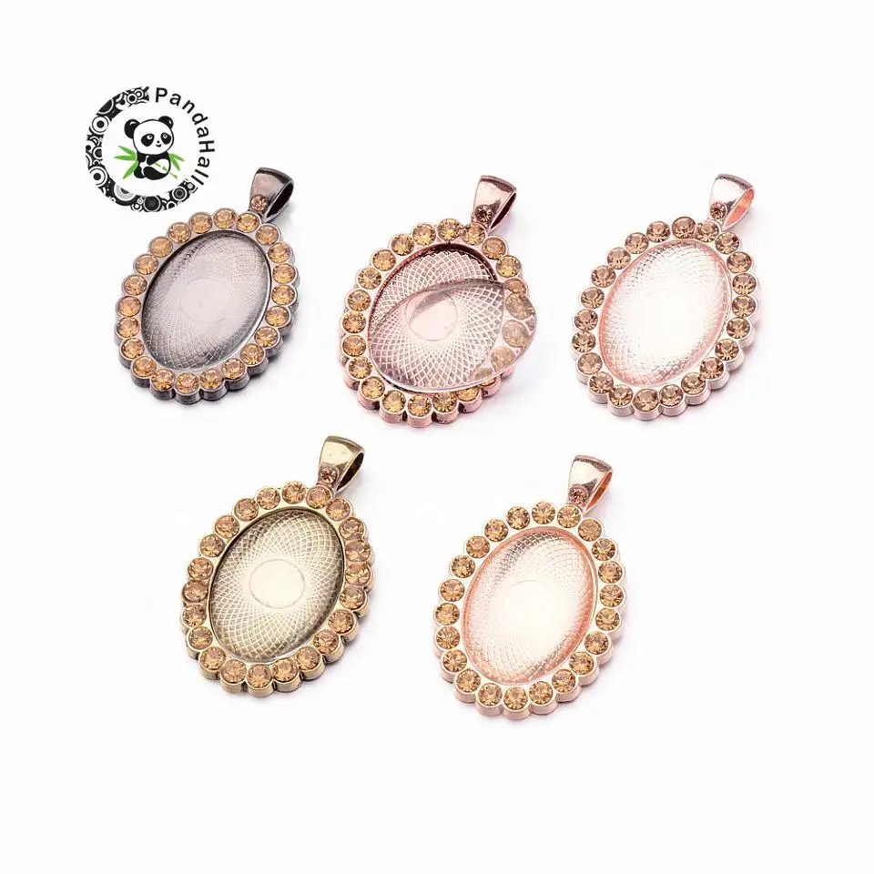 5 Sets Pendant Makings with 43x27x6mm Oval Alloy Rhinestone Pendant