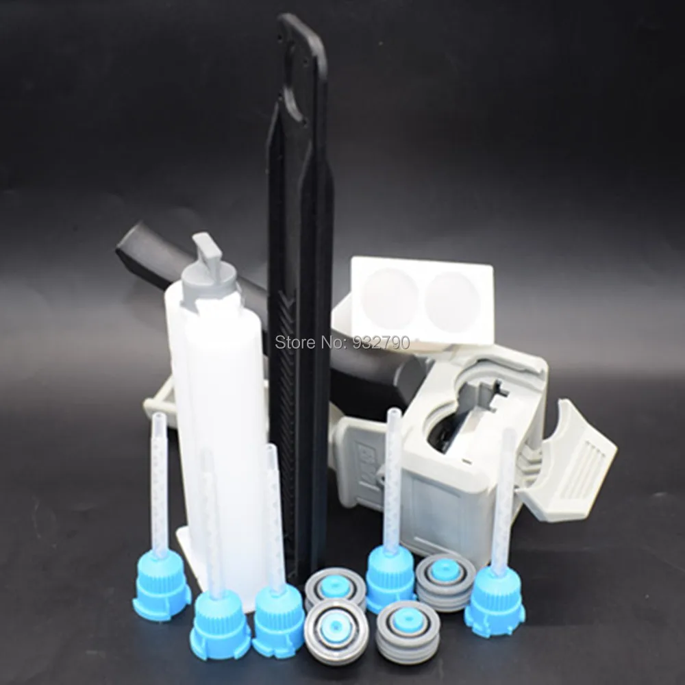 2pcs 50ml Cartridges Mixer Tubes + 50ml 1:1 1:2 Dispensing Gun Epoxy Applicator Adhesive Dispenser + 5pc Mixer Mixing Nozzle Tip