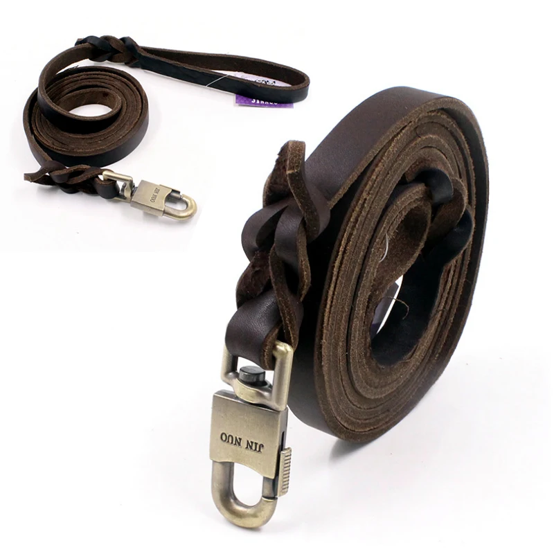 

Genuine Leather big Dog Leash Large pet Dogs Pet Walking Leash K9 Training Leads 1M-3M Length Width 2.0cm Black Brown Colors