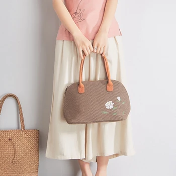 

Chinese Flower Hand Painted Women Linen Shell HandBag Retro Style Elegant Ladies Evening Party Bag Bolsa Feminina