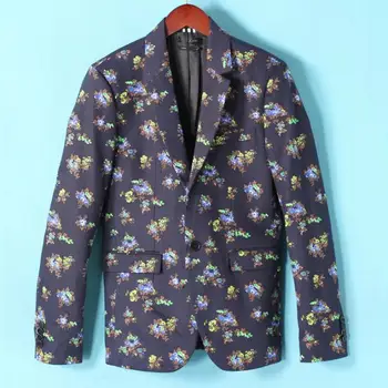 

Autumn Spring Fashion Designer Men Painted Floral Single Button Suit Colloar Blazer , Slim Fit Full Sleeve Blazers Coat For Man