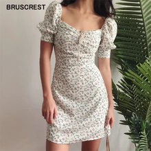 Летнее платье, Ретро стиль, бохо, для женщин, с завязками на шее, цветочный принт, цветочный рисунок, мини, сексуальное, белое, платье с пышными рукавами, корейское, Vestidos