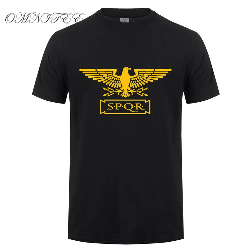 

Omnitee New Summer Fashion Roman Empire T Shirts Men SPQR T Shirt Tops Cotton Short Sleeve Eagle banner T-shirt Tee OT-549