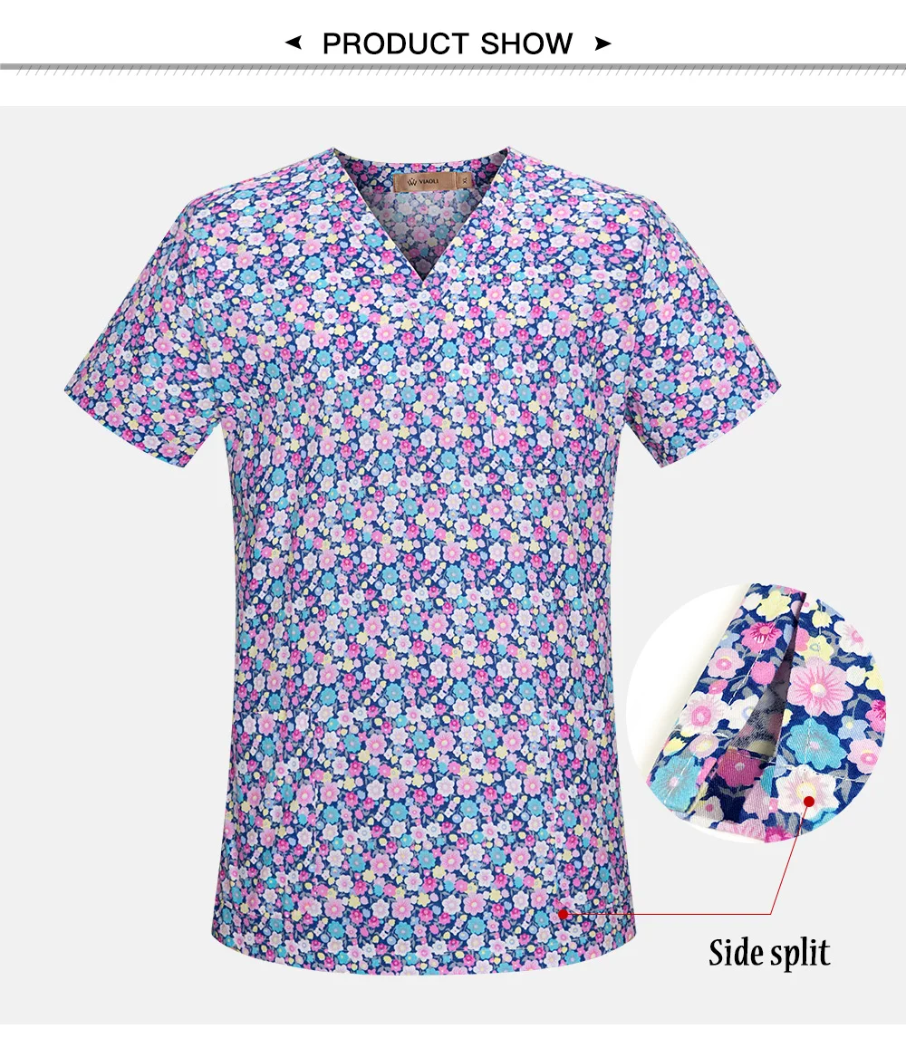 High Cartoon print surgical uniforms pharmacy hospital nurse scrubs tops breathable beauty salon dentistry pet doctor overalls