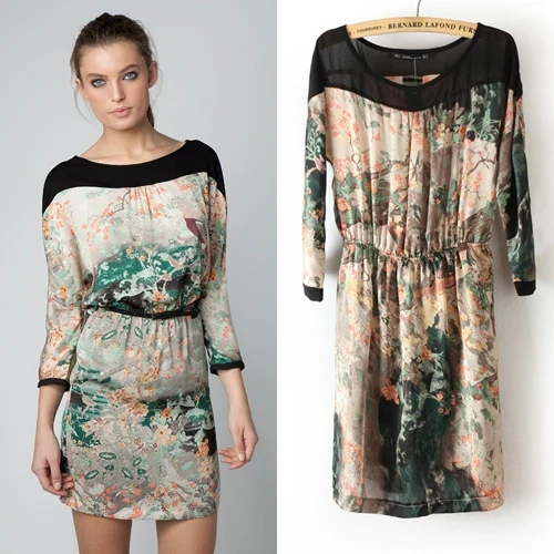 Spring New Design Europe Windy Retro Landscapes Painting Printed font b Dress b font Back Split