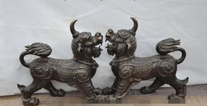 

S00085 23"Old Chinese Bronze evil spirits fly Kylin Unicorn Guardian beast PiXiu Statue