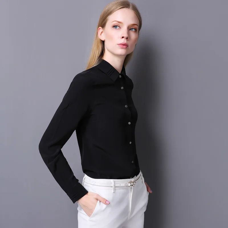 Женская осеняя шелковая рубашка из натурального шелка Трикотажная рубашка с полным рукавом в европейском стиле Женская рубашка большого размера Удобная дышащая рубашка S9006230