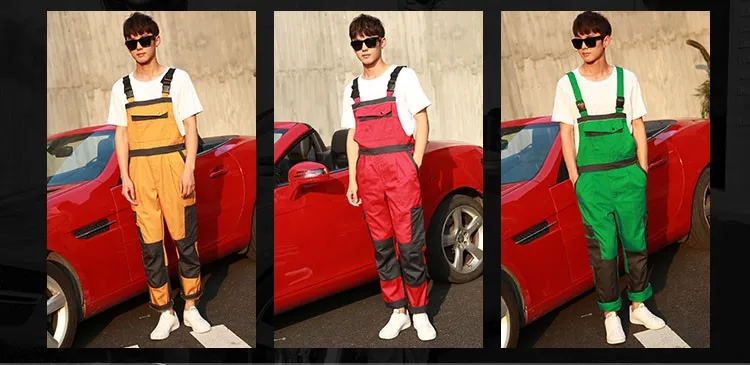 CCGK Men bib overall work coveralls uniform fashion locomotive dancing hip hop strap jumpsuit pants repairman sleeveless overalls (15)