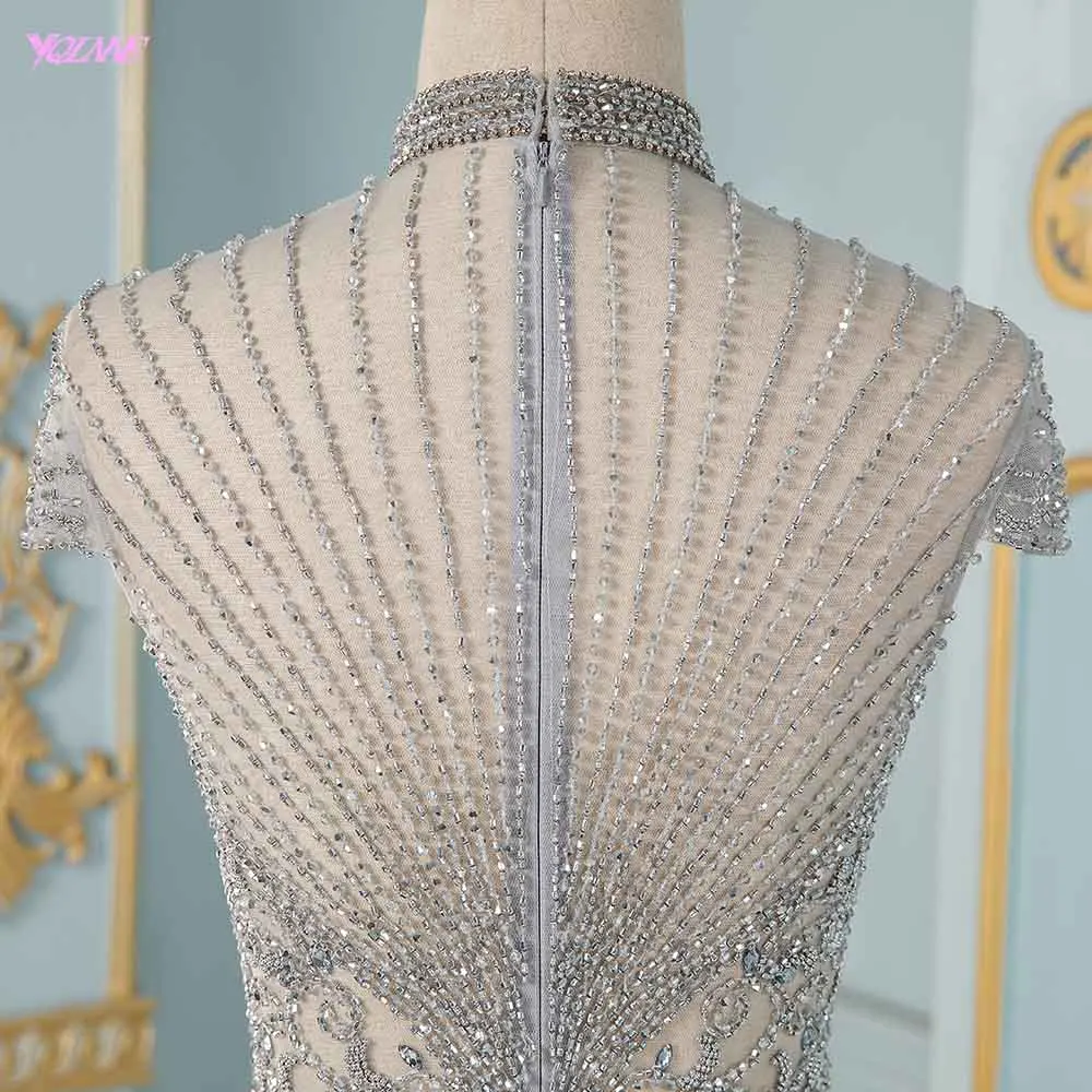 Black Crystals Mermaid Evening Dresses Long Cap Sleeve Formal Evening Gown YQLNNE Black Crystals Mermaid Evening Dresses Long Cap Sleeve Formal Evening Gown YQLNNE