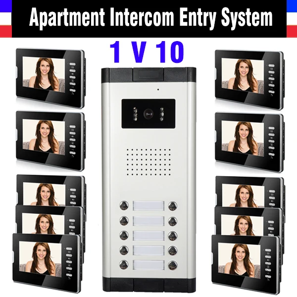 10 Units Apartment Intercom System 7 Inch Monitor Video Intercom Doorbell Door Phone System Apartment Intercom Kit for 10 house