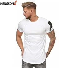 Летняя мужская модная футболка для бега с коротким рукавом и круглым вырезом, однотонная Спортивная футболка, Мужская футболка для спортзала