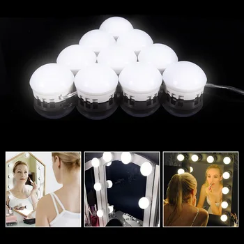 

10 LED Dimmable Mirror Light USB Power Supply 7000K Light Bulb String for Makeup Dressing Table MJJ88