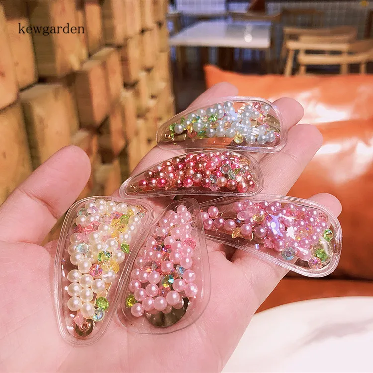 

Kewgarden Baby Girls Hair Accessories BB Hairpin Barrettes Transparent PVC Colored Pearl Hairclip Headwear Side Clips 4 PCS /Lot