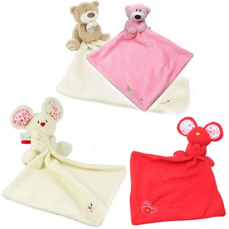 

1pc Comforter Baby Toy Cute Cartoon Animal Mouse bear Soft Plush Rattle with Ring Bell Multifunctional Saliva towel Baby Care