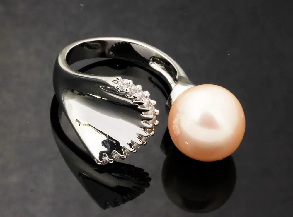 DC1989 Women Wedding Ring Mermaid Look 12 mm Synthetic Pearl 3 Colors CZ Paved Rhodium Color Femmes Anneaux Sizes 5 6 7 8 9 10