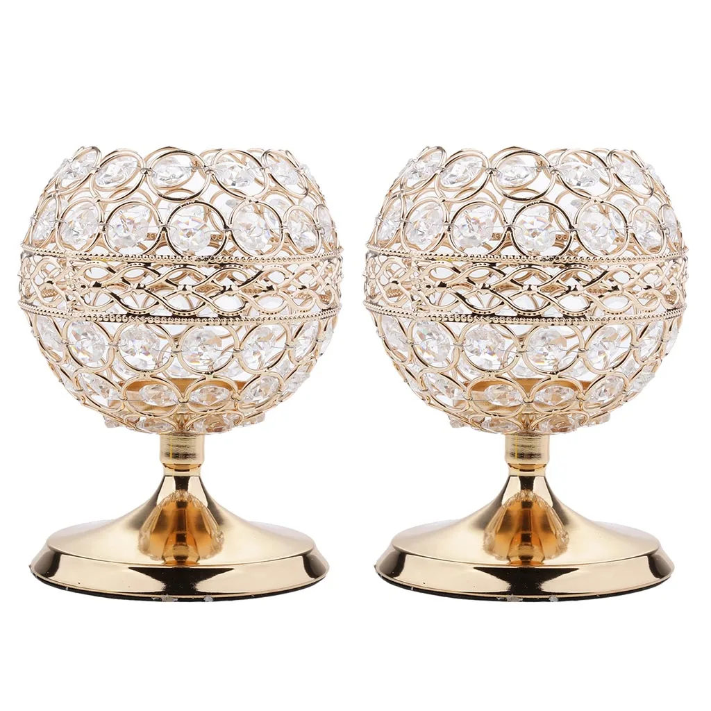 4pcs Crystal Hollow Votive Tealight Globe Pillar Candle Holders Candlestick Coffee Table Christmas Wedding Decor Crafts
