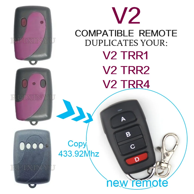 copy V2 TRR1 , V2 TRR2 , V2 TRR4, 433.92MHz remotes Universal remote