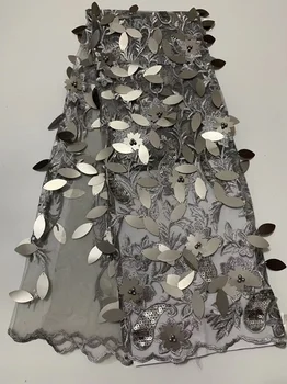 

Nigerian Gray Sequins Net Lace African 3d Sequins Lace Fabric Latest French Swiss Voile Laces 2018 India Women Wedding Dress X11