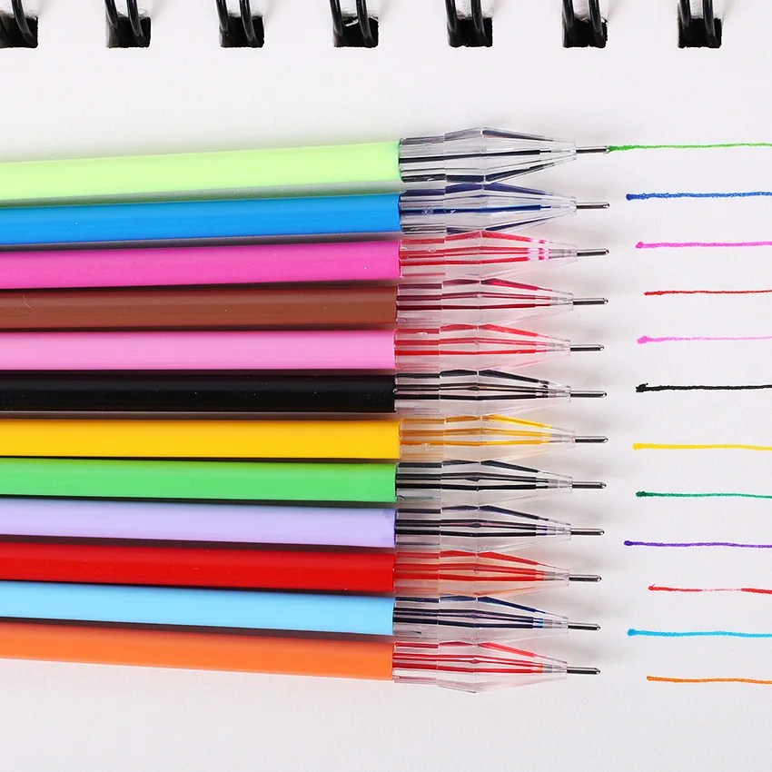 12Pcs Diamond Head Pen Refills Stationery Office Art Gel Pens Refill Candy Color 