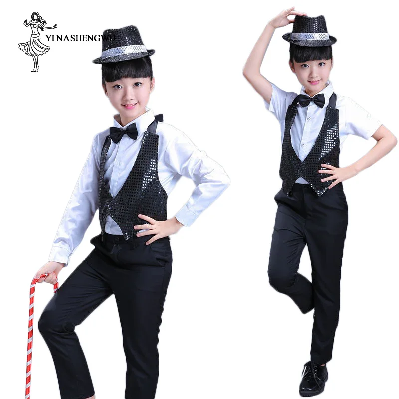 Jazz Dance Costumes for Girls Magic show clothes sequins children Michael Jackson Dance Clothes Short-sleeved Modern Dance