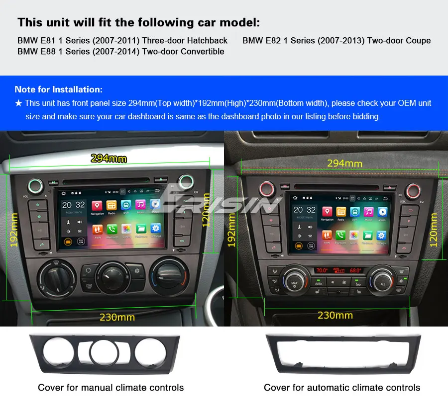 Top 7" Android 9.0 OS Car DVD Multimedia GPS Radio for BMW E81 2007-2012 & E82 2007-2013 & E88 2007-2014 with Split Screen Support 3