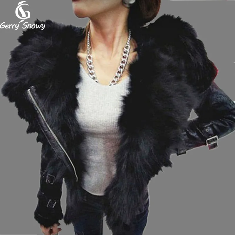 

GerrySnowy Women Jacket 2018 Winter Women's Jacket Slim Zipper Fox Fur Compound Motorcycle Short Jacket Faux Leather Fur Coat XL