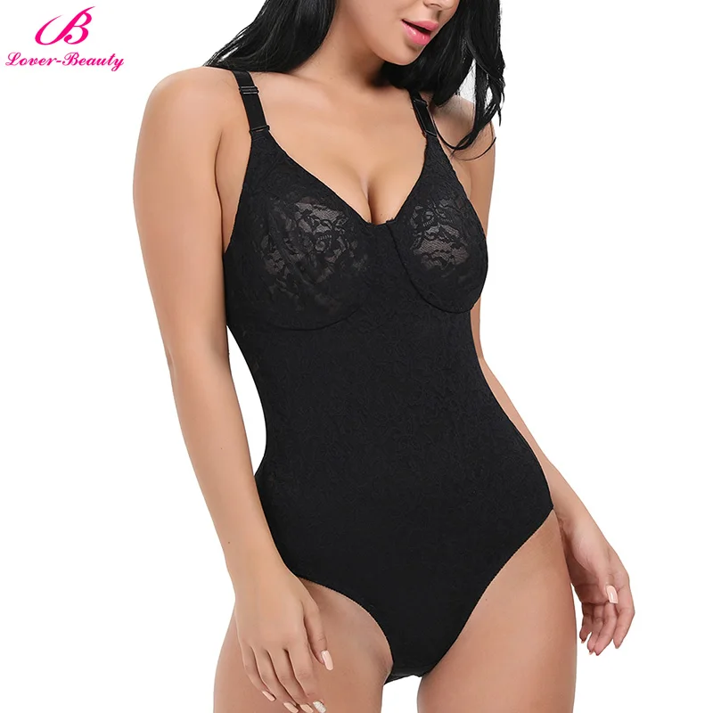 Lover-Beauty Plus Size Sexy Black Lace Shaper Women Lingerie Corselet Elastic Bodysuit Transparet Full Body Slim Control 38D 40D