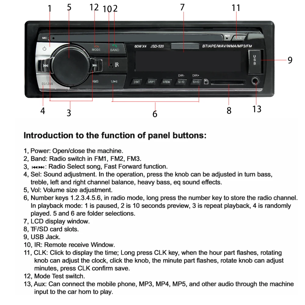 Короткие 520 12V 1Din Автомобильный MP3-плеер автомобильный музыкальный плеер TF карта USB флэш-диск/AUX in FM передатчик с пультом дистанционного управления Управление