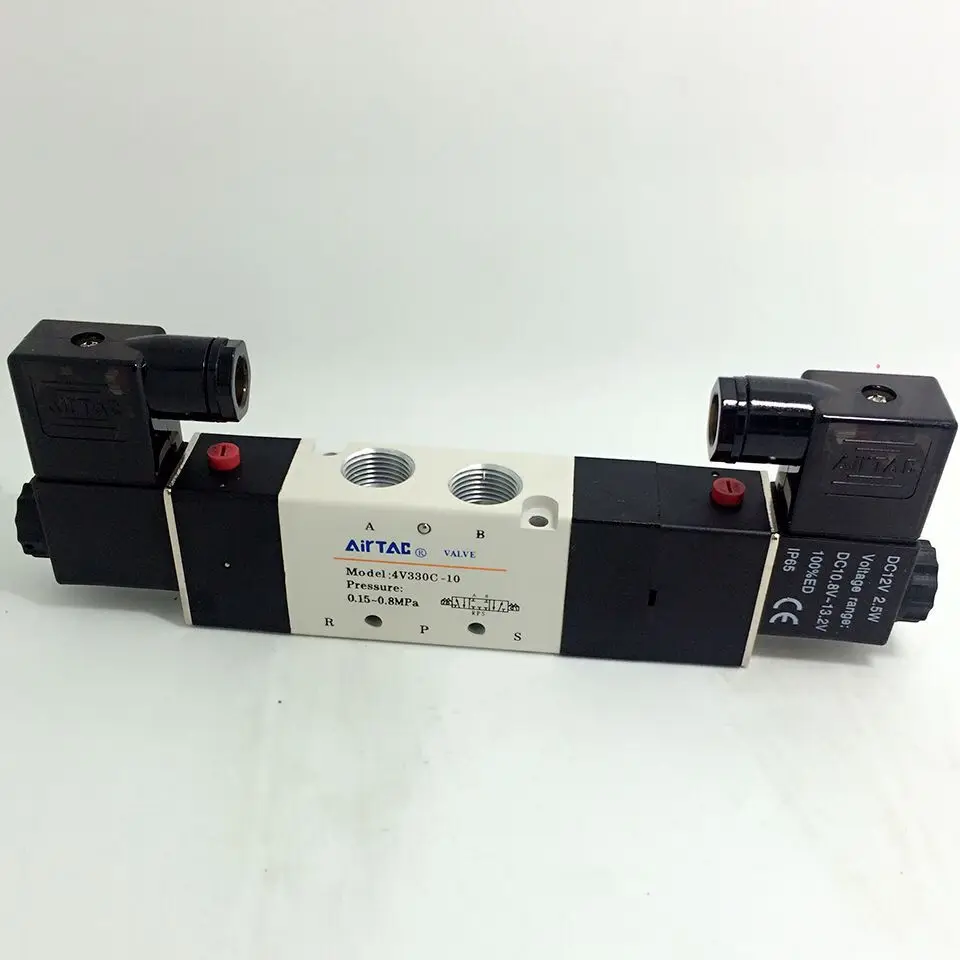 

5 Port 3 Position 3/8" Inner Guide 4V330C-10 Double Head Airtac Air Solenoid Valve Voltage Optional