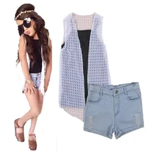 baby girls clothing set 3 pcs 2017 summer cute lace shawl+suspenders t shirt+denim shorts clothing set for kids girls clothes