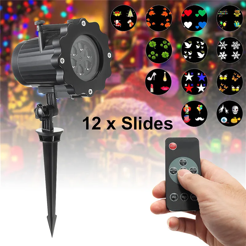 

Smuxi Christmas 100-240V 6W Outdoor Moving Laser Projector LED Light+12 Slides+Remote Control 4 LED Light Waterproof Lightweight