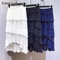 Edsplovd модные Многослойные шифон плиссированные юбки 2018 Для женщин Лидер продаж Праздничная юбка аккордеон юбка средней длины SE18