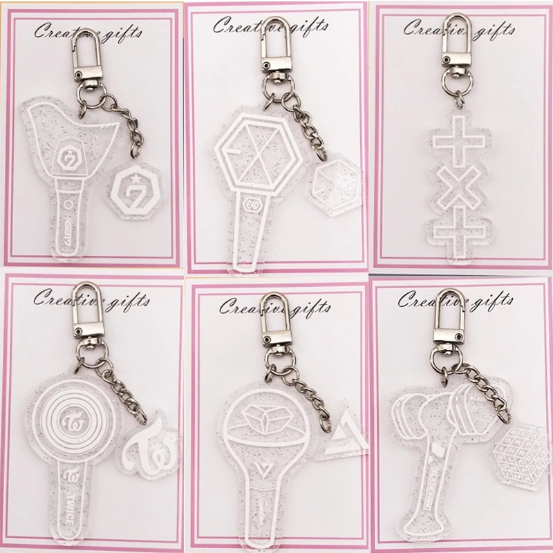 

Transperant Dangle Keychains Kpop BLACKPINK GOT7 TWICE EXO SEVENTEEN TXT Korean Group 6 Styles LOGO Acrylic Key Ring