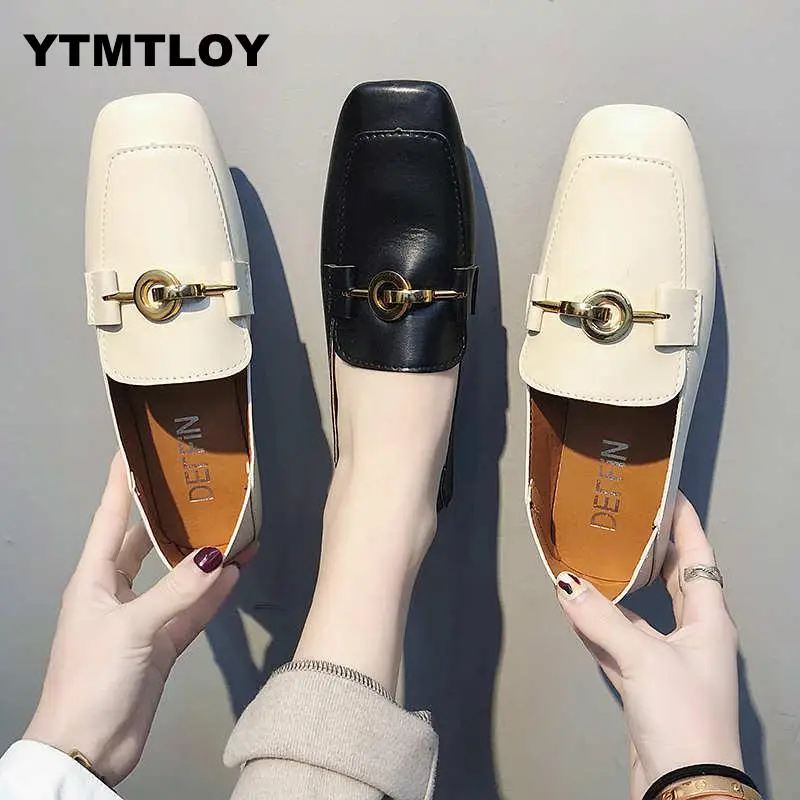 

Summer New 2019 Casual Shoes Woman Shallow Single Ladies Fashion Soft Comfortable Flat For Women Zapatos Mujer Leather Flats F57
