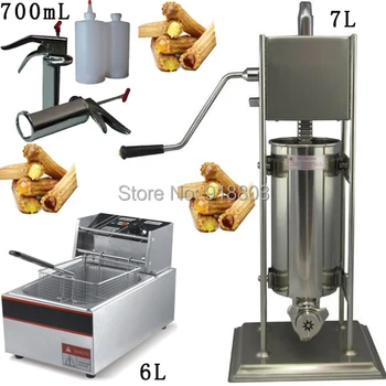 

Free Shipping 3 in 1 7L Spainish Churros Maker+ 6L 110v 220v Electric Deep Fryer + 700ml Churro Filling Machine