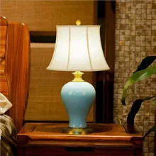 High end классической ручной работы китайский Керамика LED E27 Настольная лампа для Гостиная Свадебный декор Спальня зеленый/синий AC 80-265 В 1623