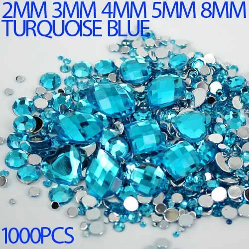 

Mix Sizes Turquoise Blue Round Strass Acrylic Loose Non-Hotfix Flatback Rhinestone Nail Art loose Stones For Wedding Decorations