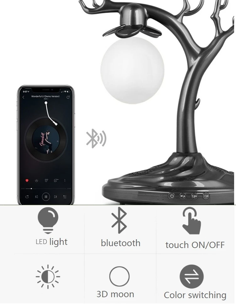 Магнитная подвеска 3D луна лампа светодиодный Bluetooth динамик умный бас беспроводная зарядная Колонка Домашнее аудио украшение