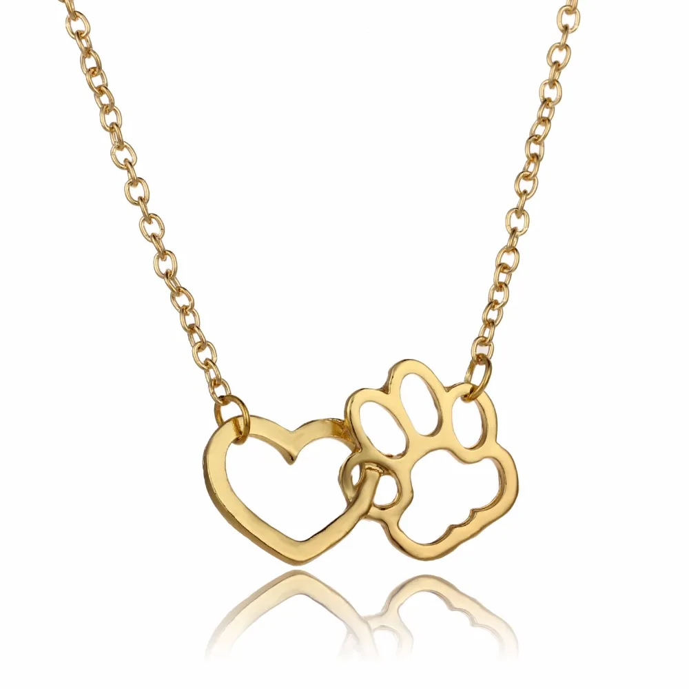 Charm Linked Heart Paw Necklaces Hollow Dog Pet Paws Claws Pendant