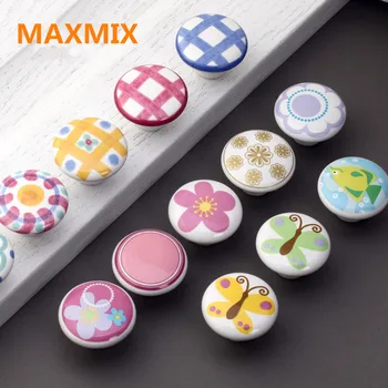 

6pcs 38mm Ceramic round handle flowers drawer closet door Cartoon handle Furniture child room handle Cupboard wardrobe pull