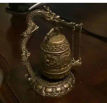 

Old Chinese old Vintage Cloche bouddhiste en bronze de chant de dragon du Thibet Tibetan Silver Bronze decoration