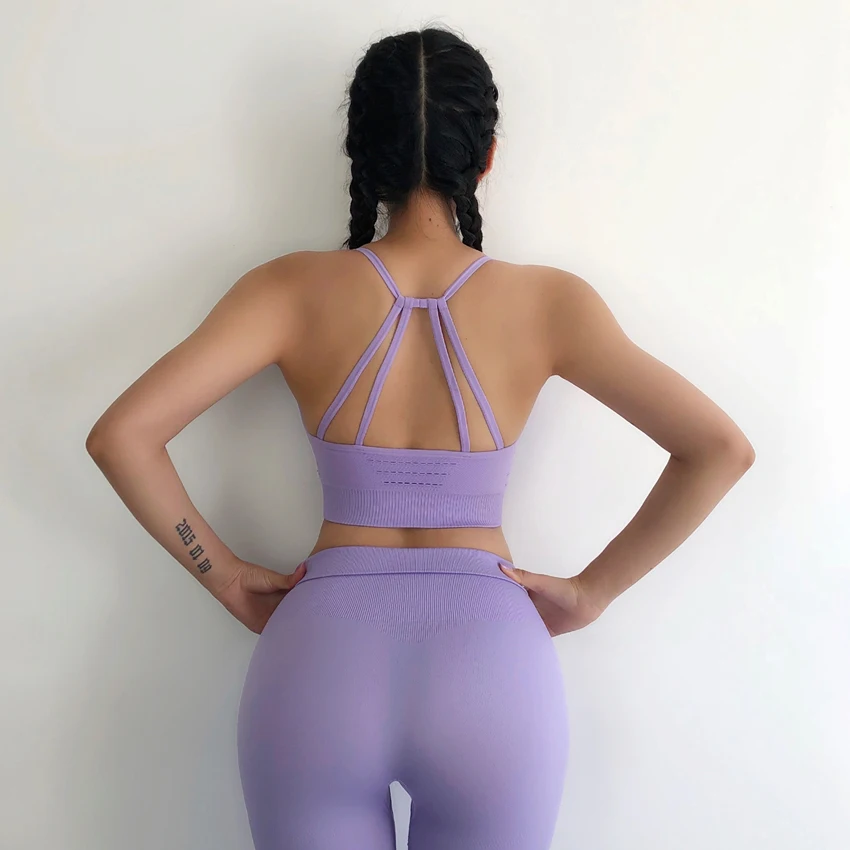 

Quality Sports Bra For Women Gym Adjustable Strappy Hollow Out Sportswear Wireless Activewear Push Up Energy Seamless Yoga Bra