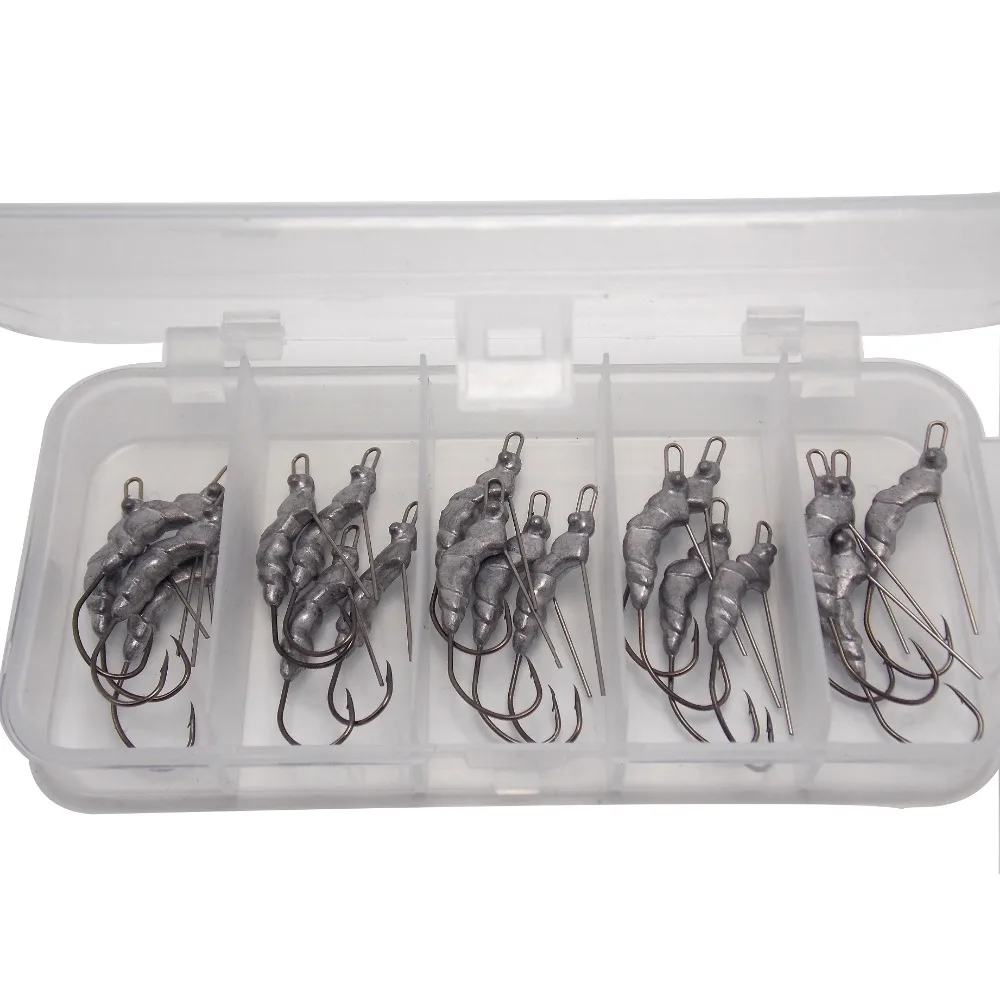 

CATCHSIF 21pcs weedless Weighted Worm Fishing Hooks Shrimp Shape Flipping jigs 3g