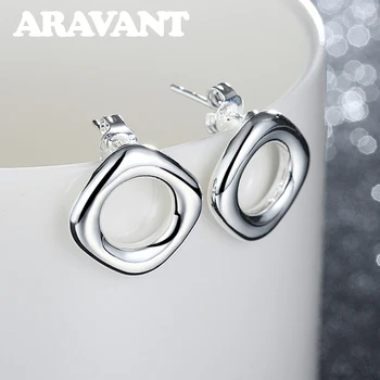 

925 Silver Earrings For Women Vintage Square Stud Earrings