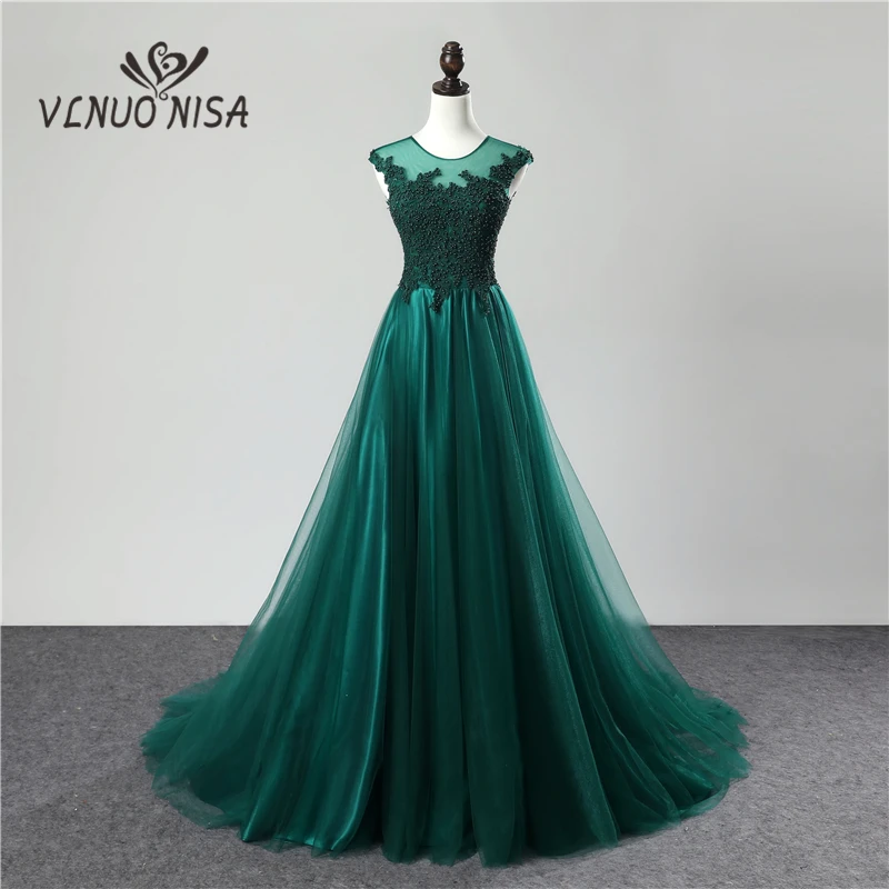 

Deep Green Robe De Soiree Lace Beading Sexy Backless Long Evening Dresses Bride Banquet Elegant Small Train Party Prom Dress