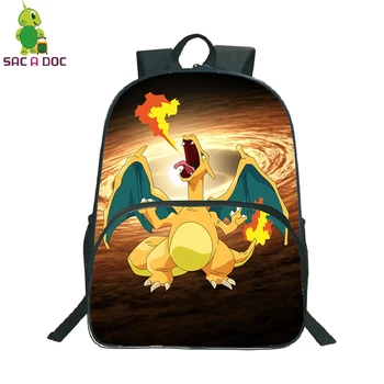 

16 Inch Fire Charizard Backpack Pokemon Children School Bags Cartoon Daily Backpack Girls Travel Shouger Bag Boys Bolsa Escolar
