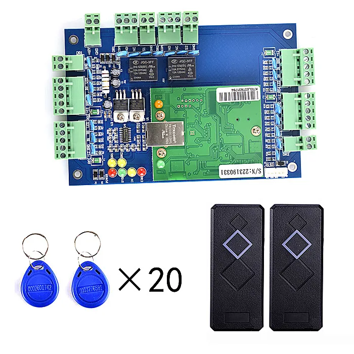 

2 Pcs Card Reader +RFID Two Door Access Control Systems+TCP/IP+20pcs RFID Card+English Software