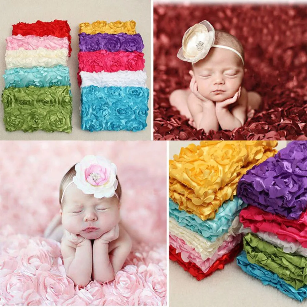 100*65cm 3D Rose Fabric Photography Props Baby Blanket Swaddling